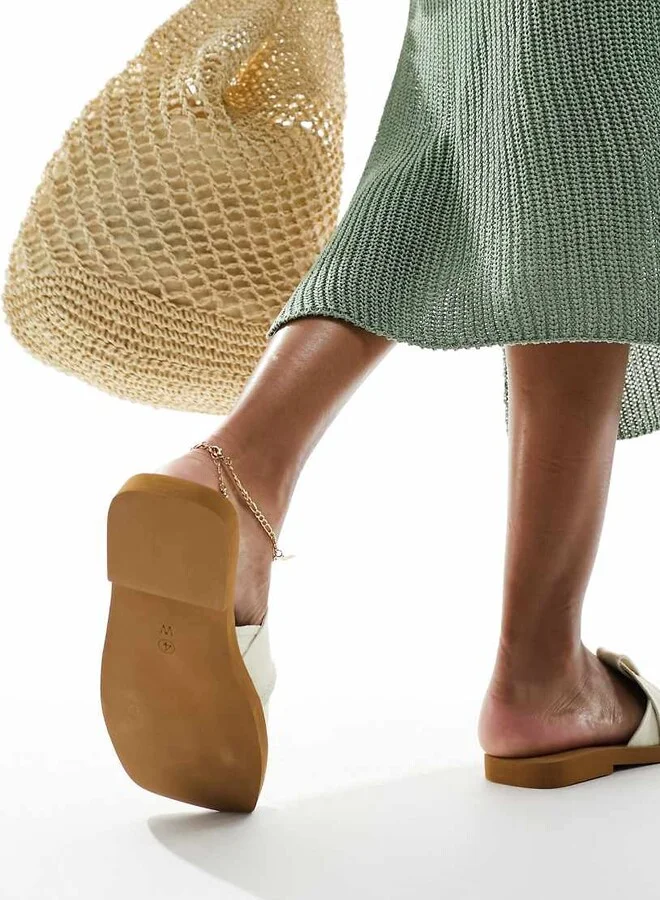 Public Desire Lyra linen look slip on flat sandals in cream - Image 2