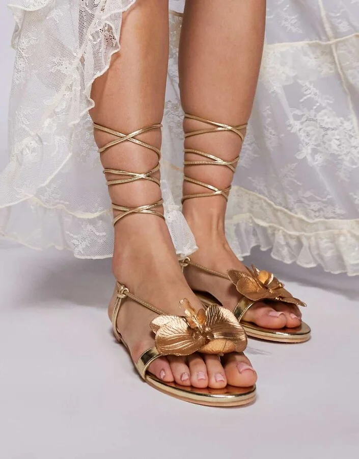 Public Desire Magnolia 3D floral flat sandals in gold - Image 3