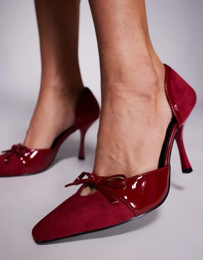 Public Desire Makenna pointed pumps with cutout and bow in burgundy - Image 3