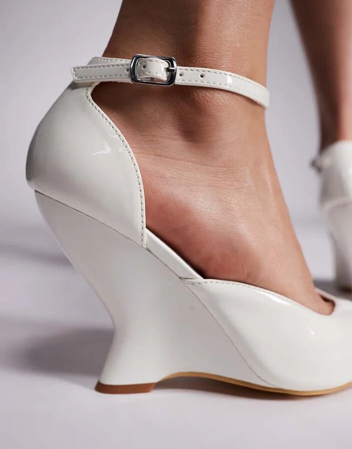 Public Desire Mannequin wedge heel pointed toe shoes in white patent - Image 3