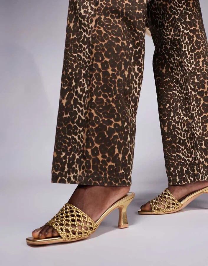 Public Desire Maribelle woven kitten heel mule sandals in gold - Image 4