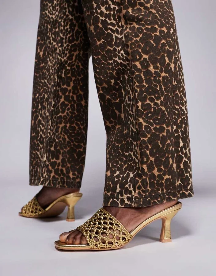 Public Desire Maribelle woven kitten heel mule sandals in gold