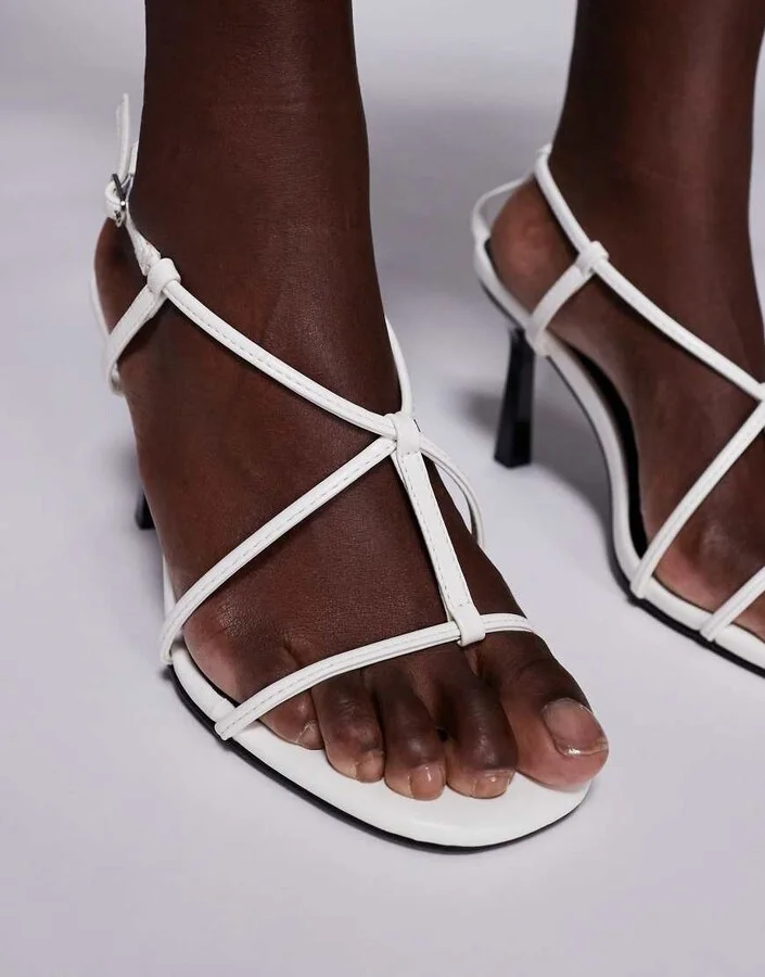 Public Desire Marie strappy mid heel sandals in white - Image 3
