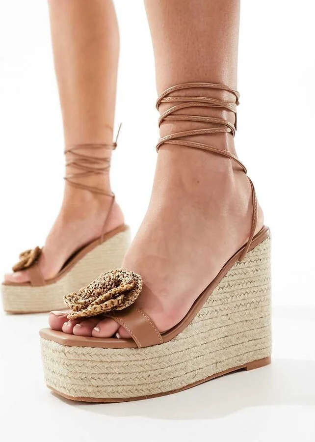 Public Desire Mariella heeled espadrille with crochet rosette in natural - Image 2