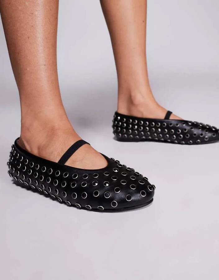 Public Desire Mina studded ballet flats in black