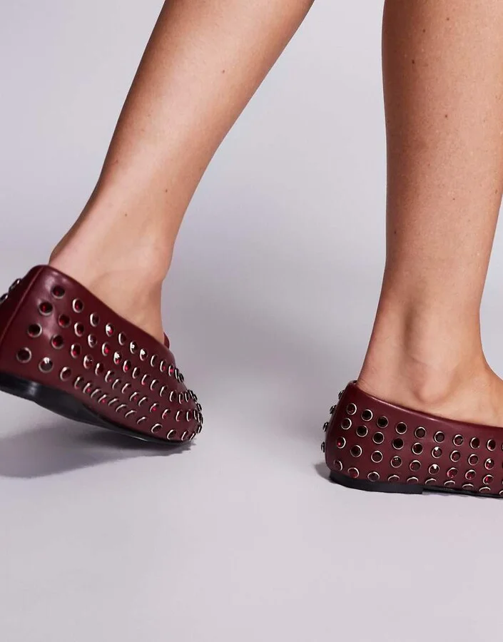 Public Desire Mina studded ballet flats in burgundy - Image 4