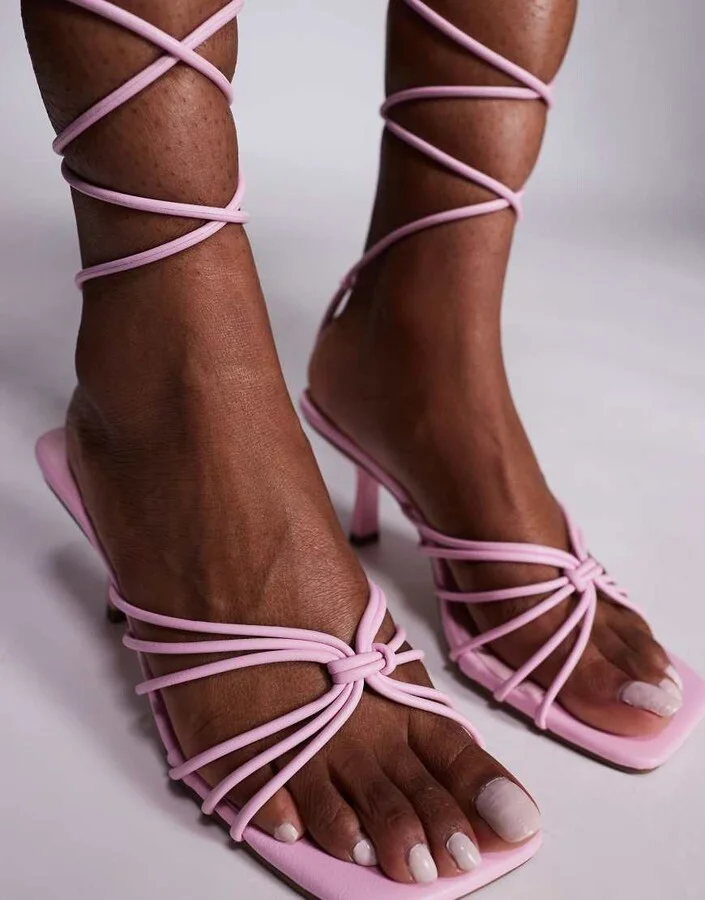 Public Desire Nora strappy kitten heeled sandals in powder pink - Image 3