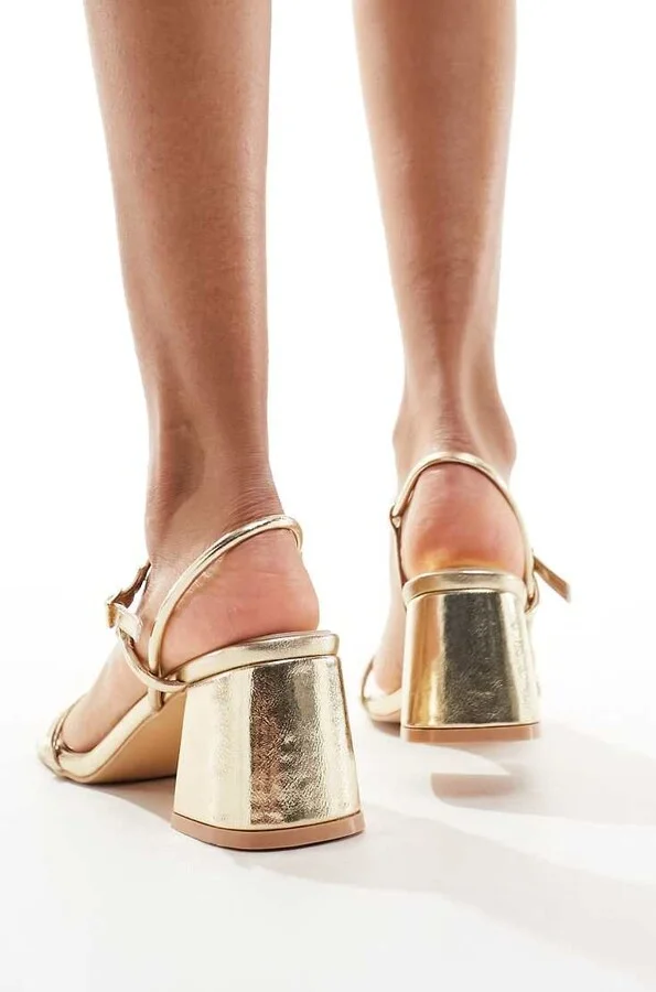 Public Desire Oracle mid heeled sandals in gold - Image 2