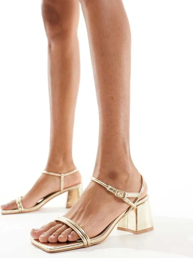 Public Desire Oracle mid heeled sandals in gold - Image 3
