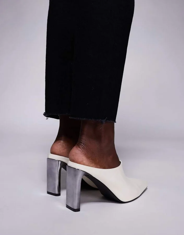 Public Desire Orianna pointed mules in cream - Image 4