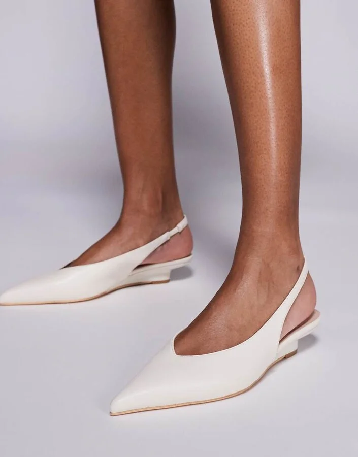 Public Desire Paphos sling back low wedge kitten heels in cream - Image 2