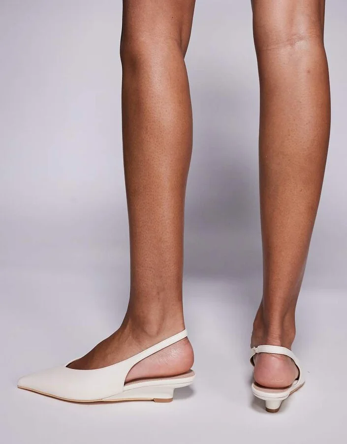 Public Desire Paphos sling back low wedge kitten heels in cream - Image 3