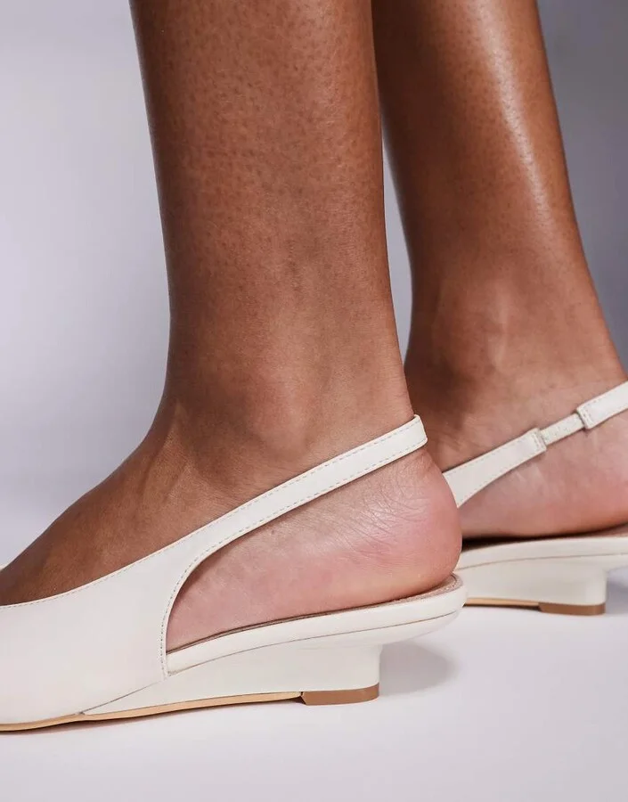 Public Desire Paphos sling back low wedge kitten heels in cream - Image 4