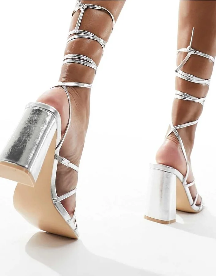 Public Desire Rhea block heeled sandals in silver - Image 2