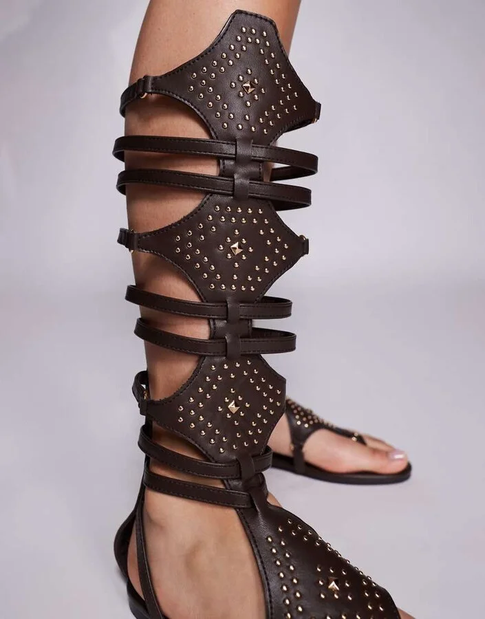Public Desire Rome gladiator sandals in chocolate brown - Image 4