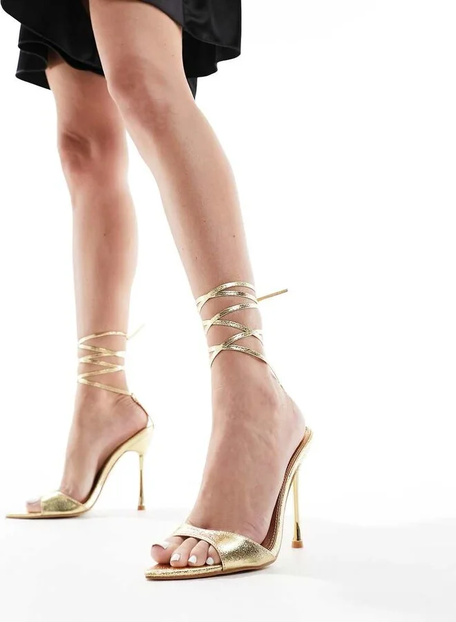 Public Desire Ronnie pointed heeled sandals with ankle tie in gold