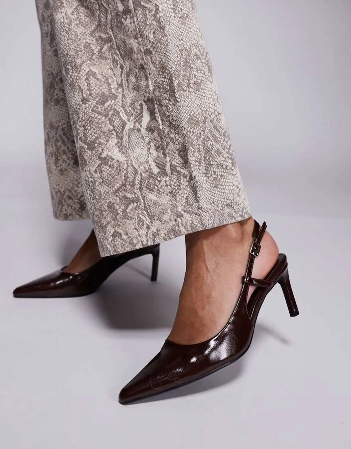 Public Desire Salsa slingback kitten heels in chocolate