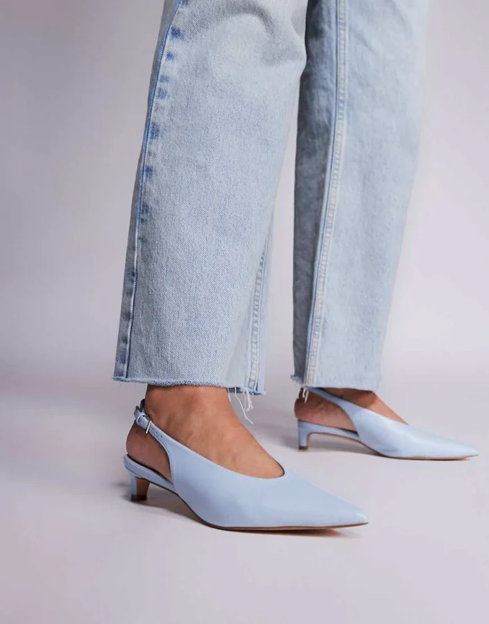 Public Desire Saskia slingback kitten heel shoes in baby blue - Image 2