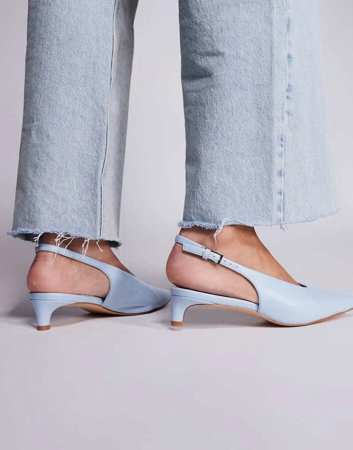 Public Desire Saskia slingback kitten heel shoes in baby blue - Image 3