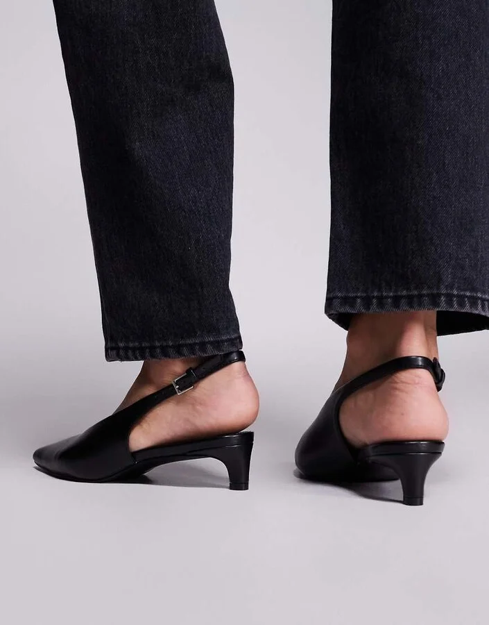 Public Desire Saskia slingback kitten heel shoes in black - Image 4