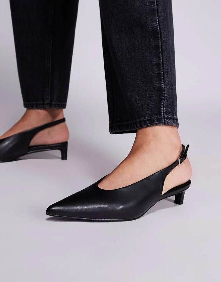 Public Desire Saskia slingback kitten heel shoes in black