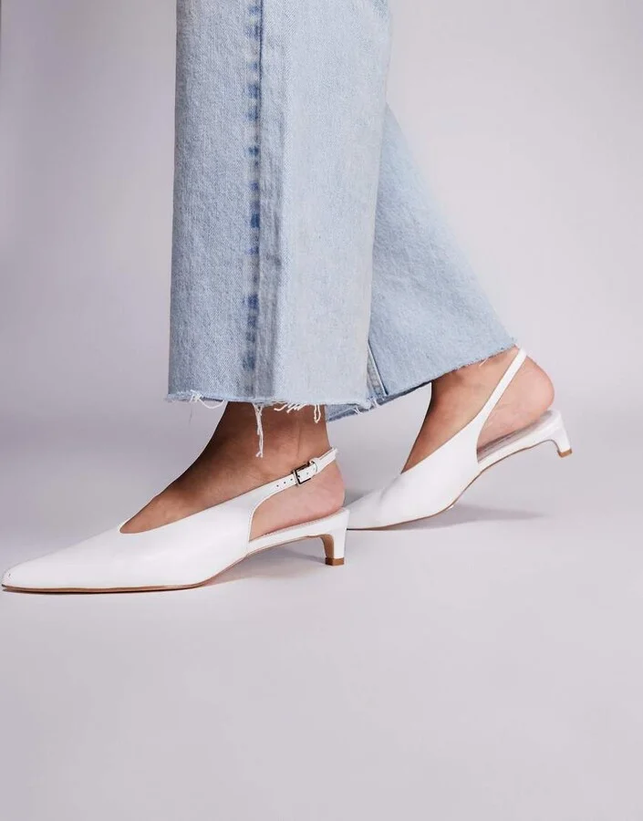Public Desire Saskia slingback kitten heel shoes in white - Image 2