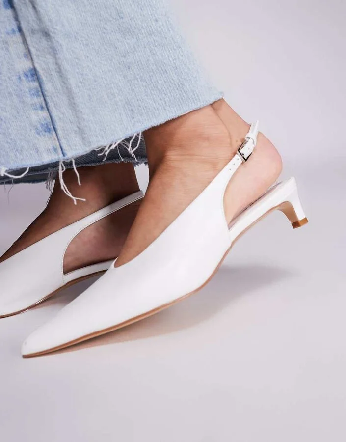 Public Desire Saskia slingback kitten heel shoes in white - Image 3