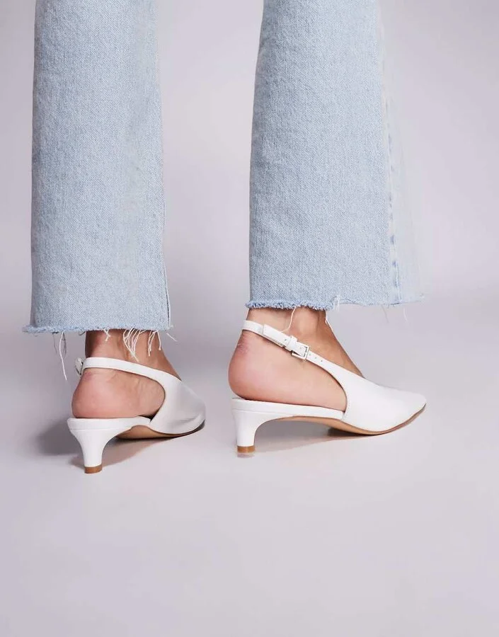 Public Desire Saskia slingback kitten heel shoes in white - Image 4