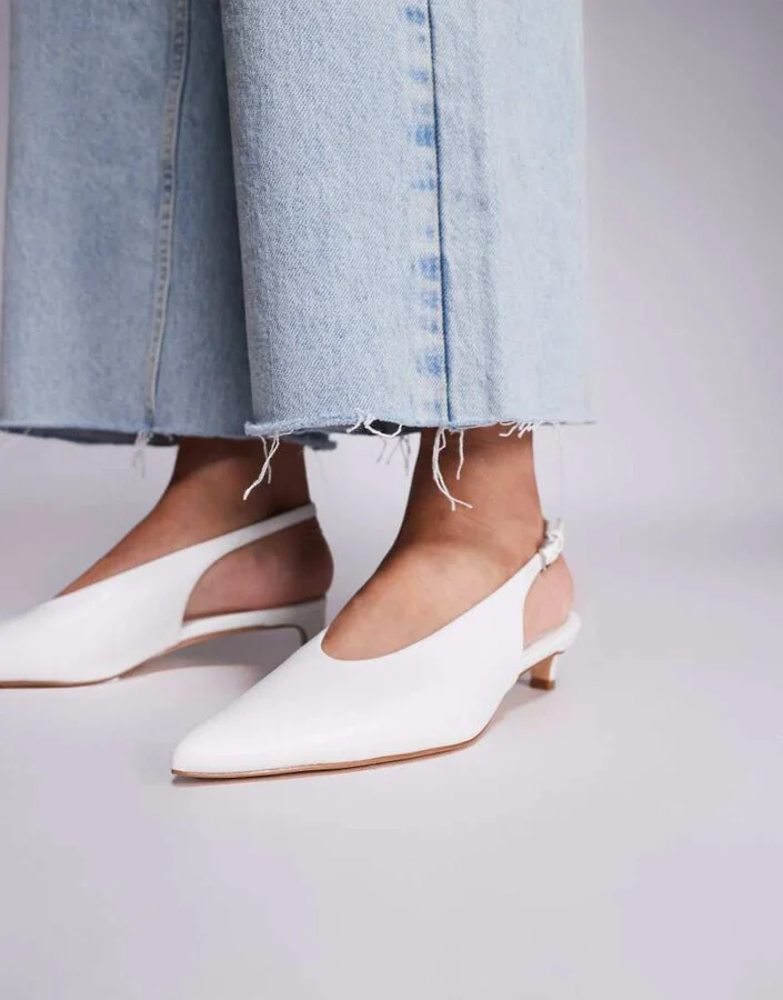 Public Desire Saskia slingback kitten heel shoes in white