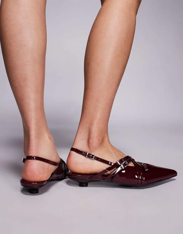 Public Desire Shilpa pointed strappy slingback heels in burgundy - Image 3