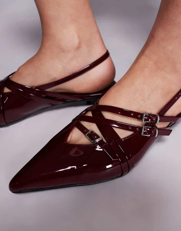 Public Desire Shilpa pointed strappy slingback heels in burgundy - Image 4