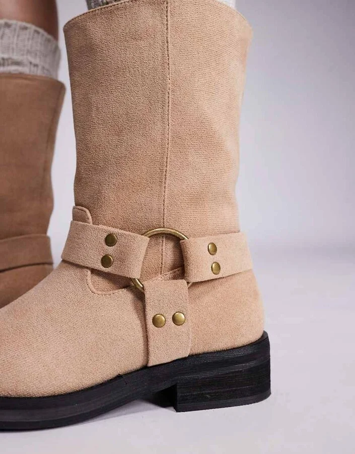 Public Desire Sienna moto boots in sand faux suede - Image 2