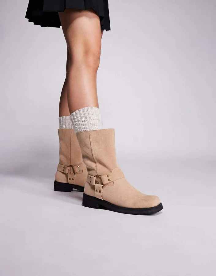 Public Desire Sienna moto boots in sand faux suede