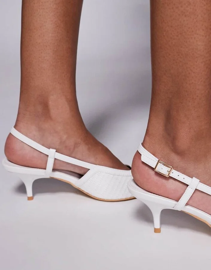 Public Desire sling back kitten heel sandals in raffia white - Image 3
