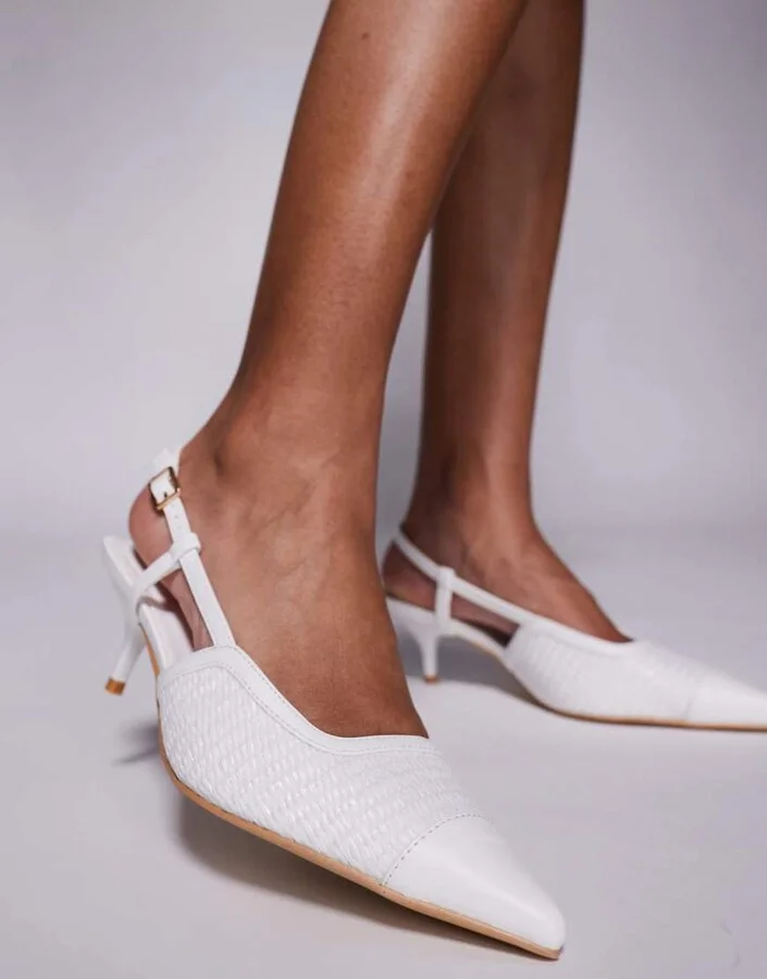 Public Desire sling back kitten heel sandals in raffia white