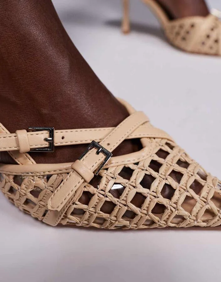 Public Desire Smooch woven strappy sling back heeled shoes in white - Image 2