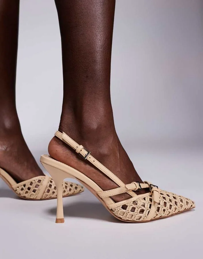 Public Desire Smooch woven strappy sling back heeled shoes in white - Image 3