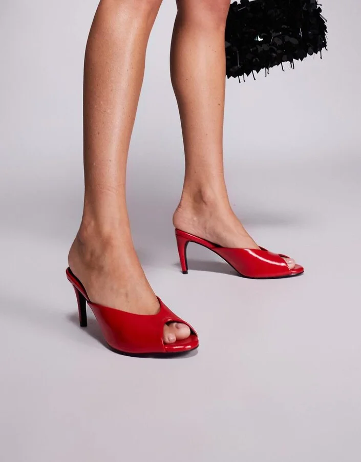 Public Desire Stessy heeled peep toe mule sandals in red - Image 2