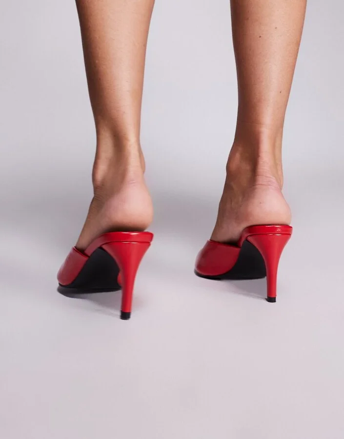 Public Desire Stessy heeled peep toe mule sandals in red - Image 4