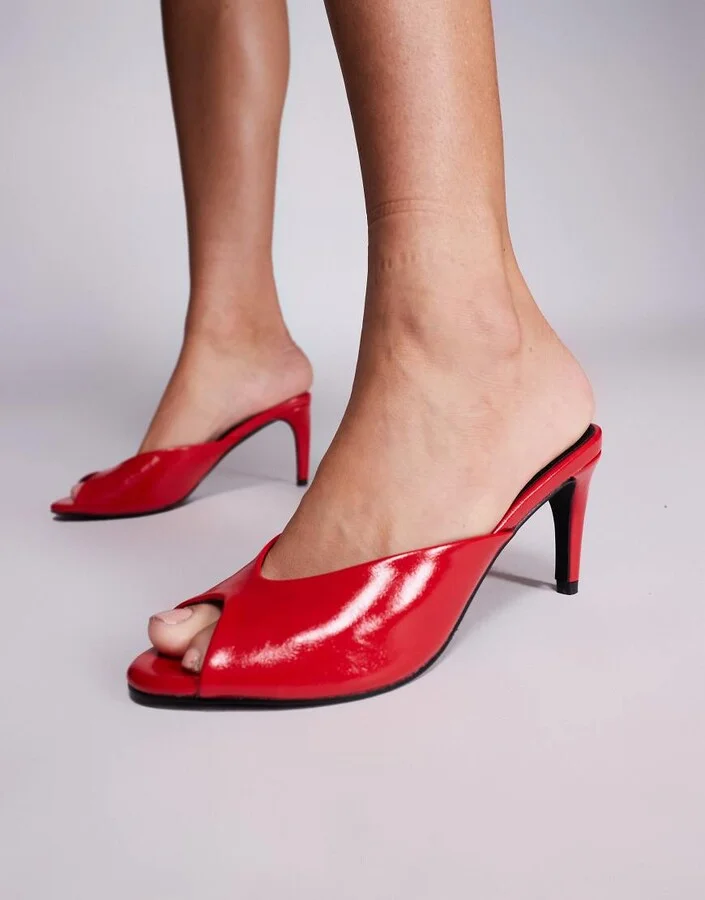 Public Desire Stessy heeled peep toe mule sandals in red
