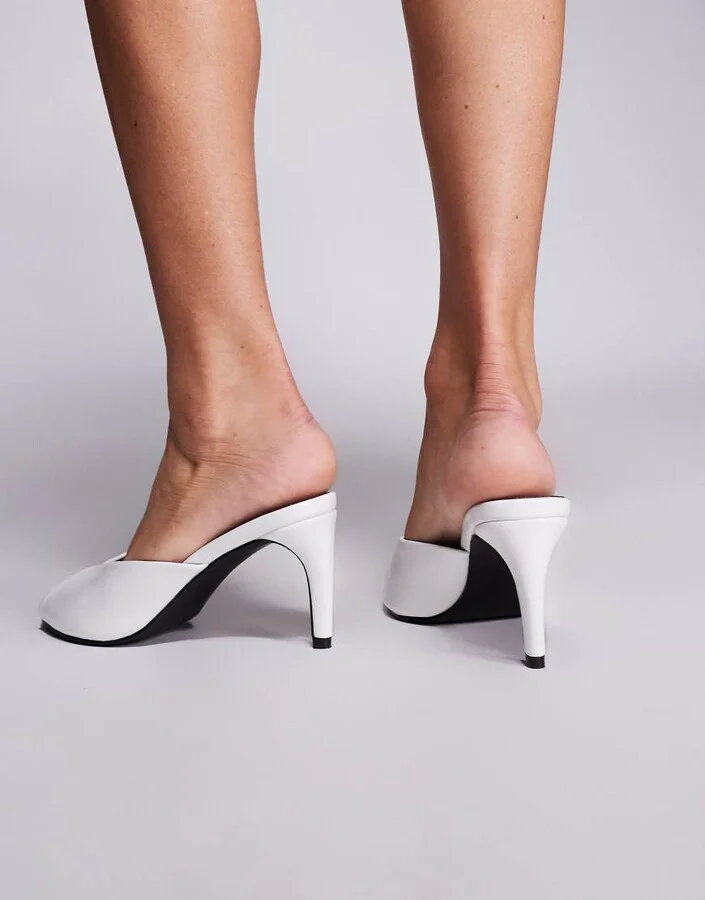 Public Desire Stessy heeled peep toe mule sandals in white - Image 2