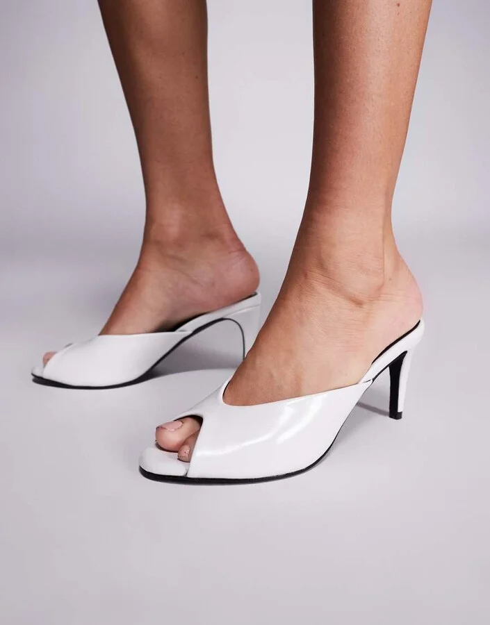 Public Desire Stessy heeled peep toe mule sandals in white - Image 4