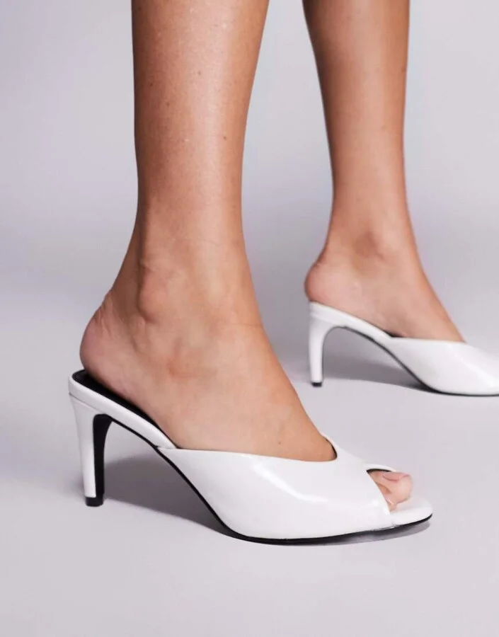 Public Desire Stessy heeled peep toe mule sandals in white