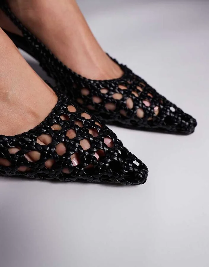 Public Desire Thelma woven sling back heeled shoes in black - Image 4