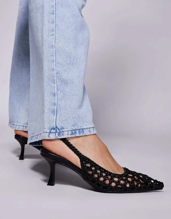 Public Desire Thelma woven sling back heeled shoes in black