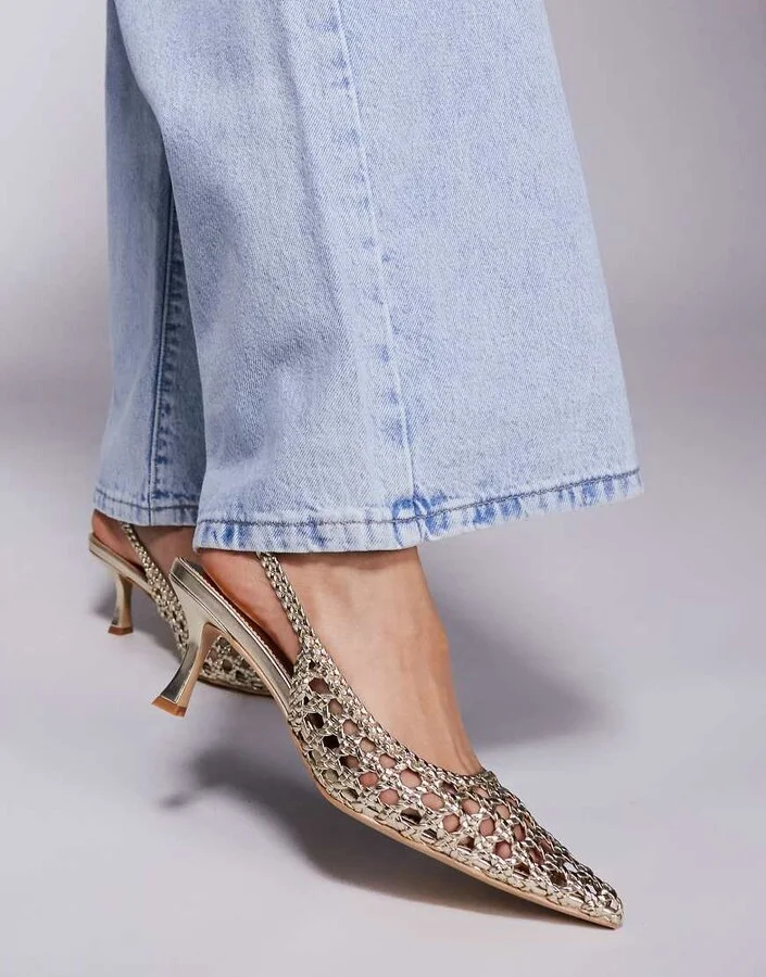 Public Desire Thelma woven slingback heeled shoes in gold