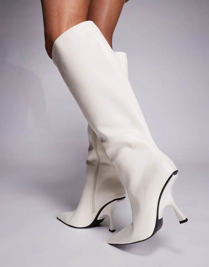 Public Desire Third Date high heel knee boots in white - Image 2