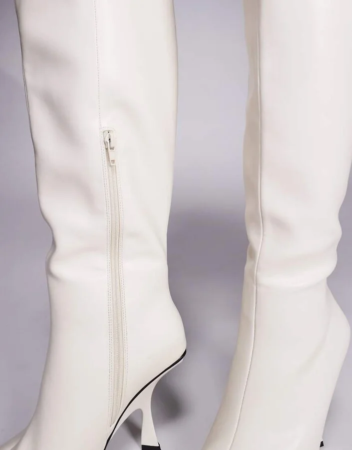 Public Desire Third Date high heel knee boots in white - Image 3