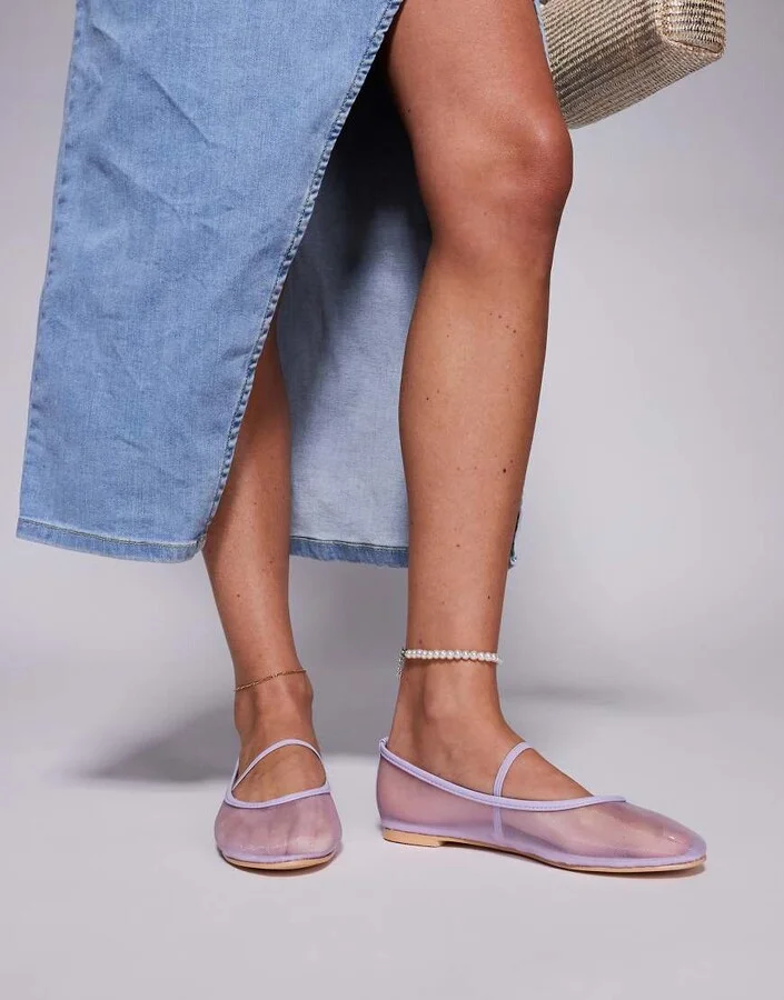 Public Desire Twiggie ballet flat in mesh lilac - Image 3