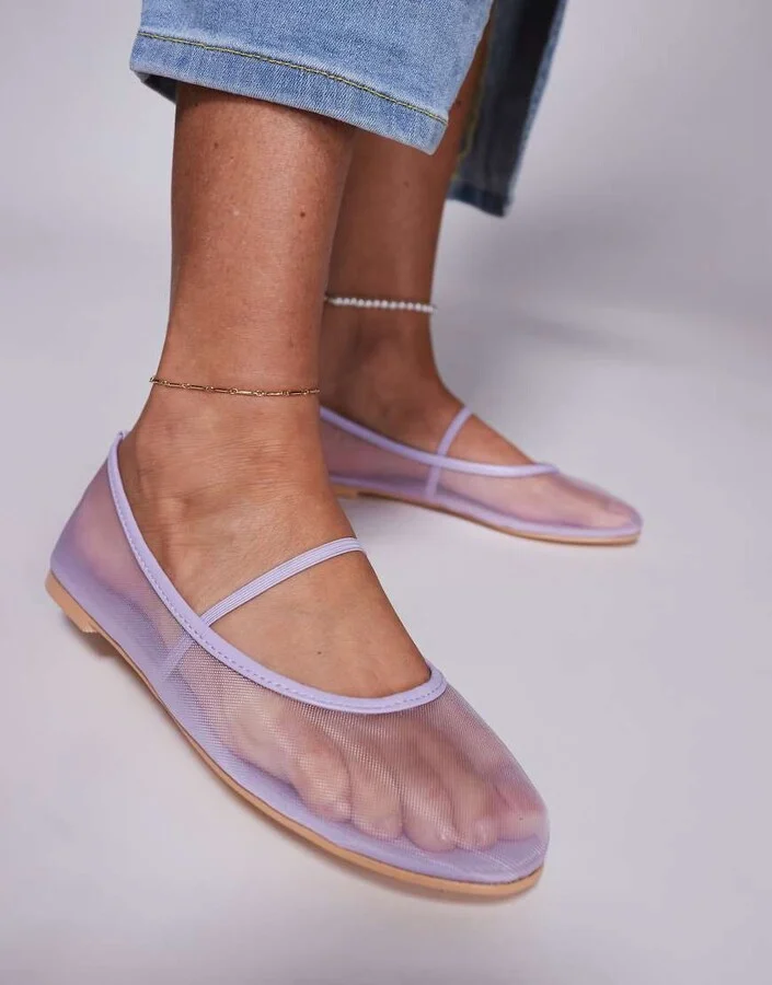 Public Desire Twiggie ballet flat in mesh lilac - Image 4